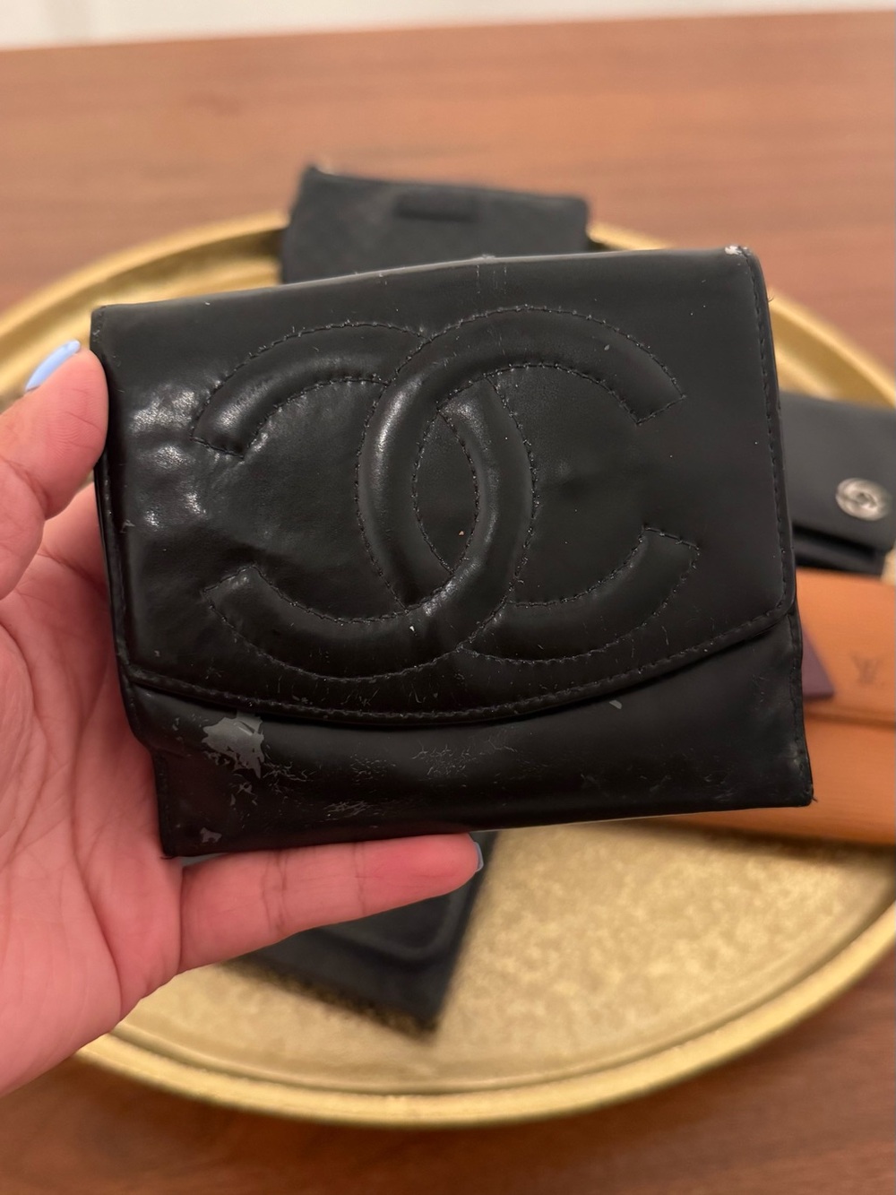 CHANEL Black Quilted CC Logo Leather Bifold Wallet